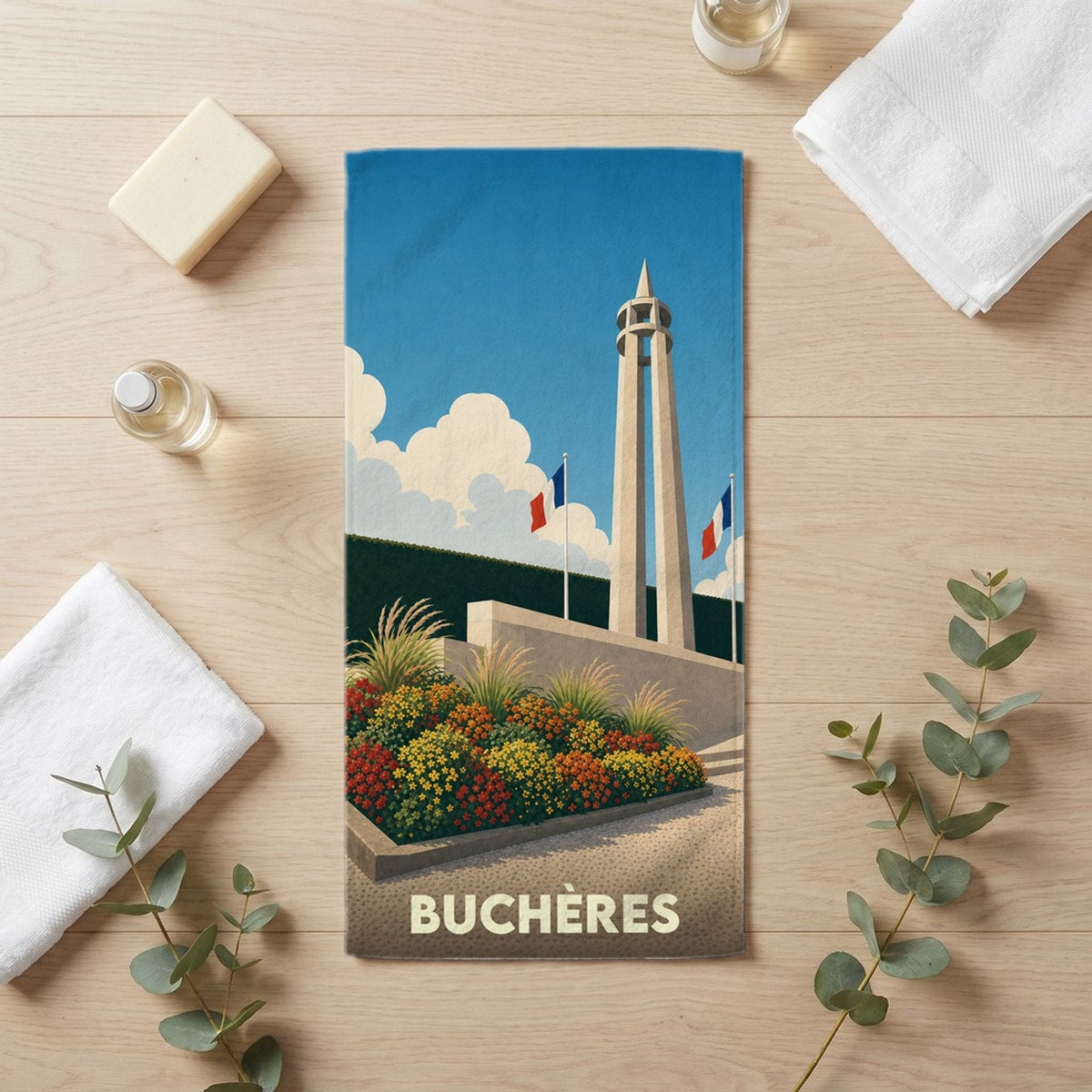 Serviette de bain 30 cm x 60 cm souvenir de Buchères