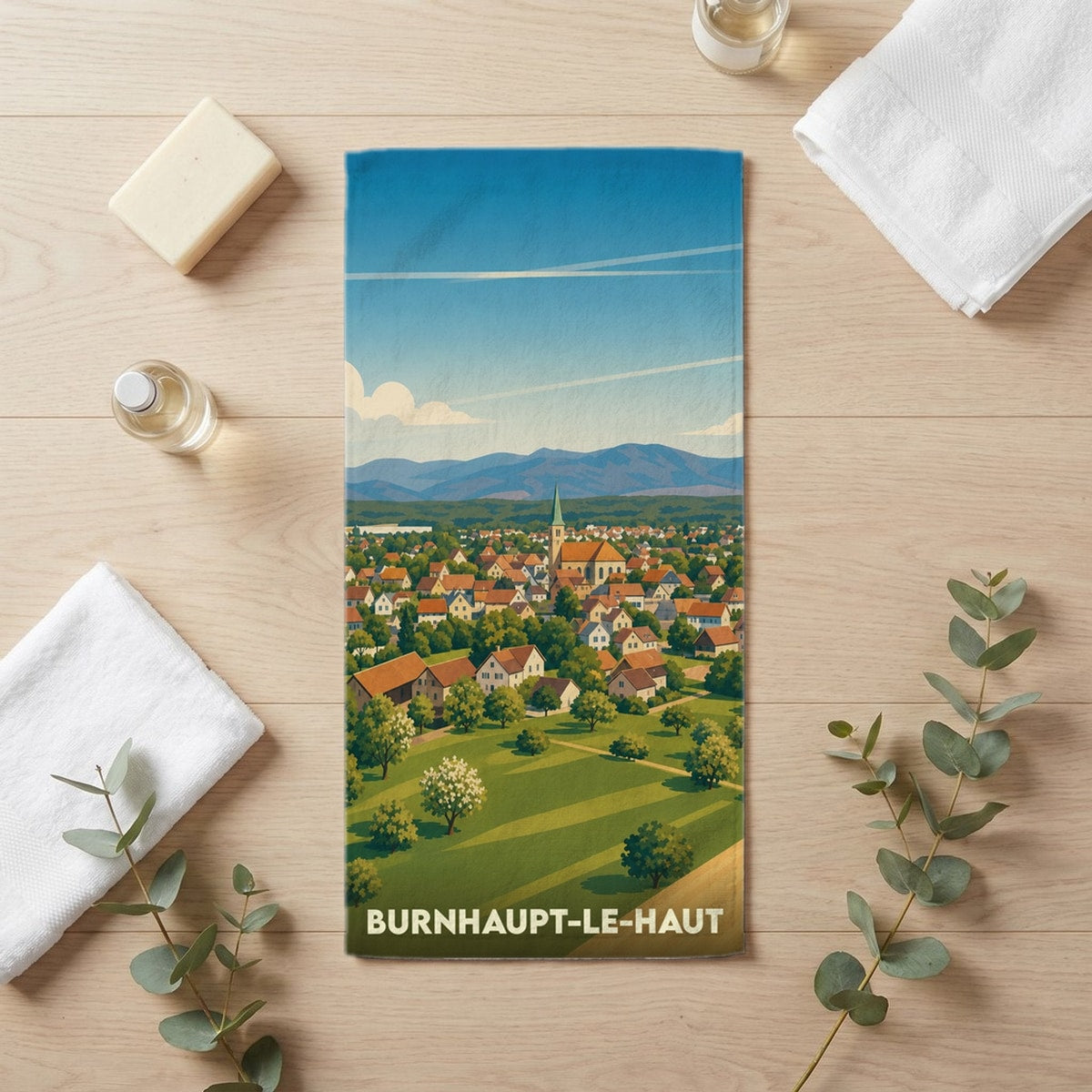 Serviette de bain 30 cm x 60 cm souvenir de Burnhaupt-le-Haut