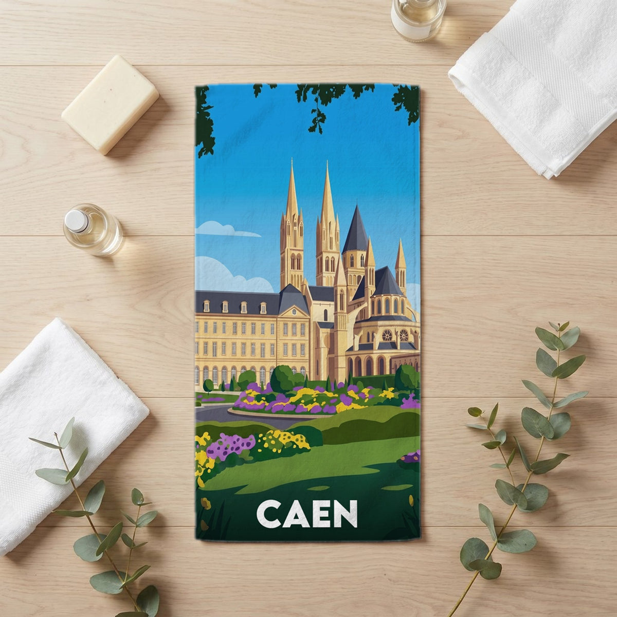 Serviette de bain 30 cm x 60 cm souvenir de Caen