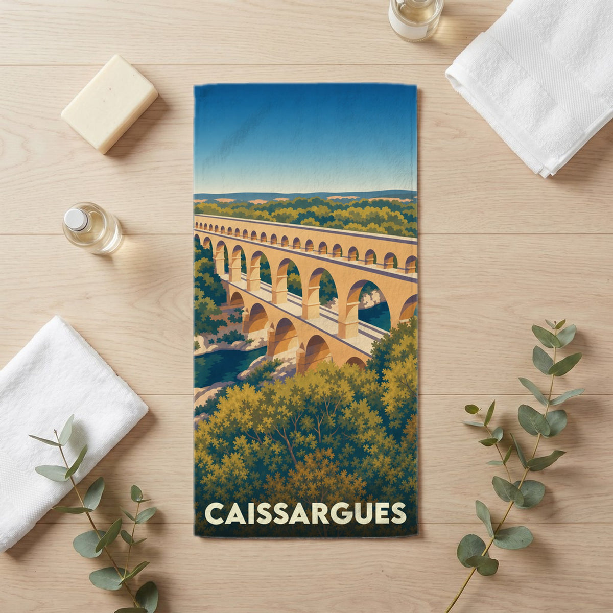 Serviette de bain 30 cm x 60 cm souvenir de Caissargues