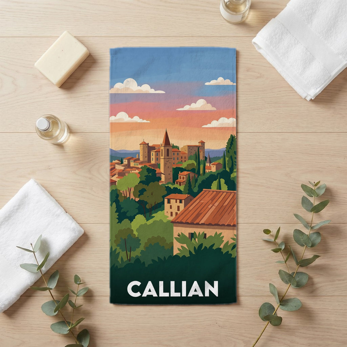 Serviette de bain 30 cm x 60 cm souvenir de Callian