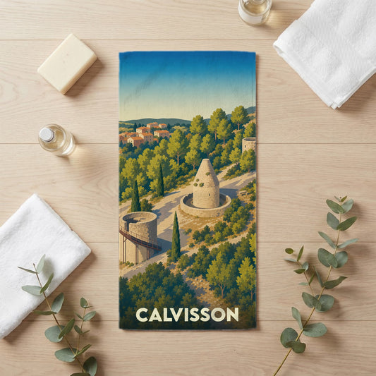 Serviette de bain 30 cm x 60 cm souvenir de Calvisson