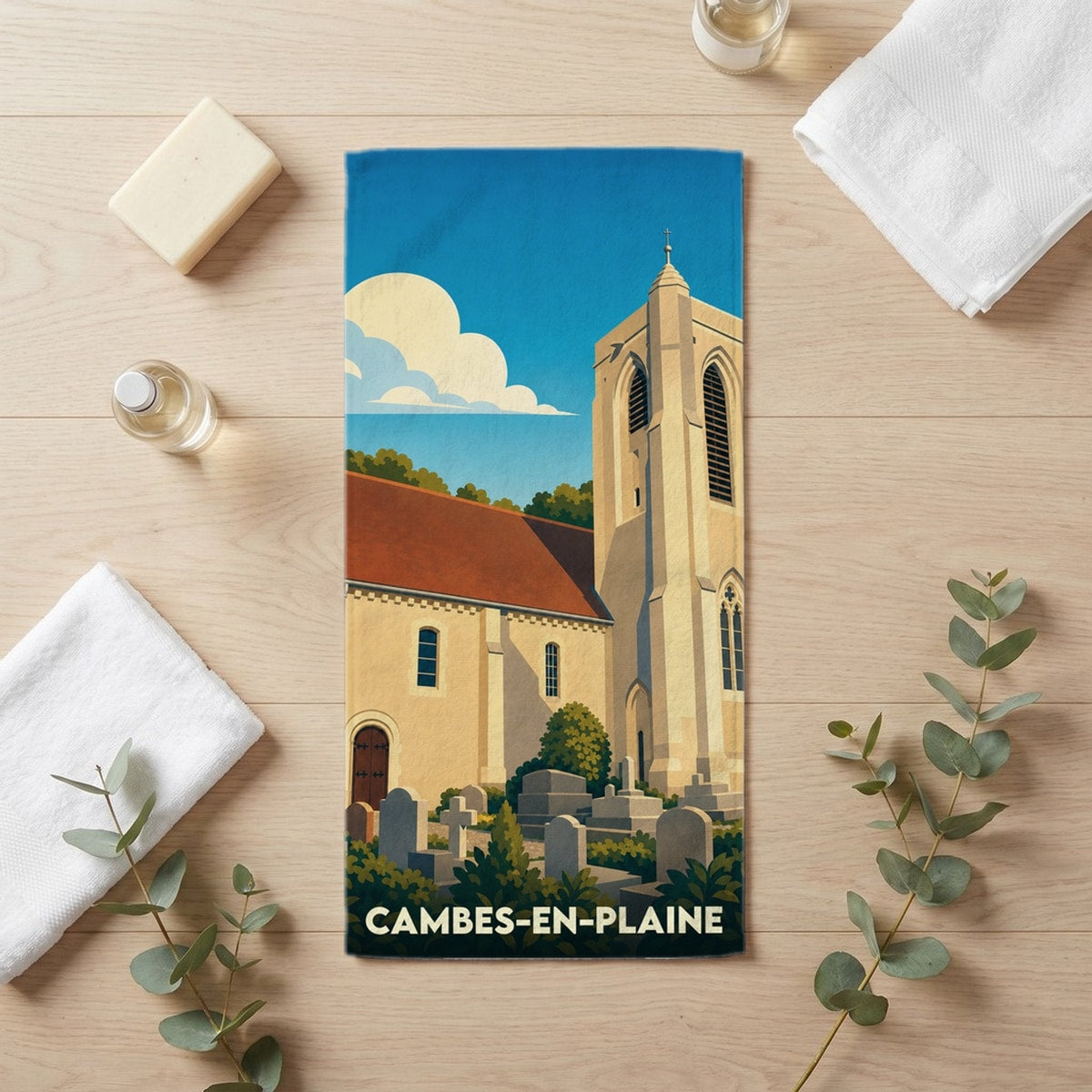 Serviette de bain 30 cm x 60 cm souvenir de Cambes-en-Plaine