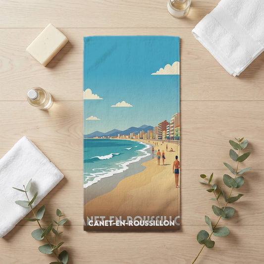 Serviette de bain 30 cm x 60 cm souvenir de Canet-en-Roussillon