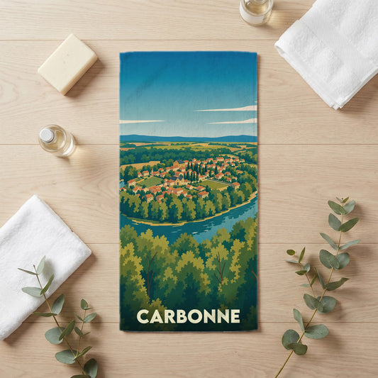 Serviette de bain 30 cm x 60 cm souvenir de Carbonne