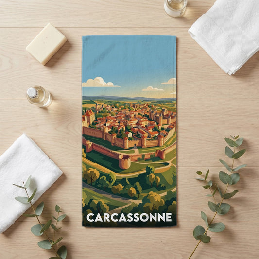 Serviette de bain 30 cm x 60 cm souvenir de Carcassonne