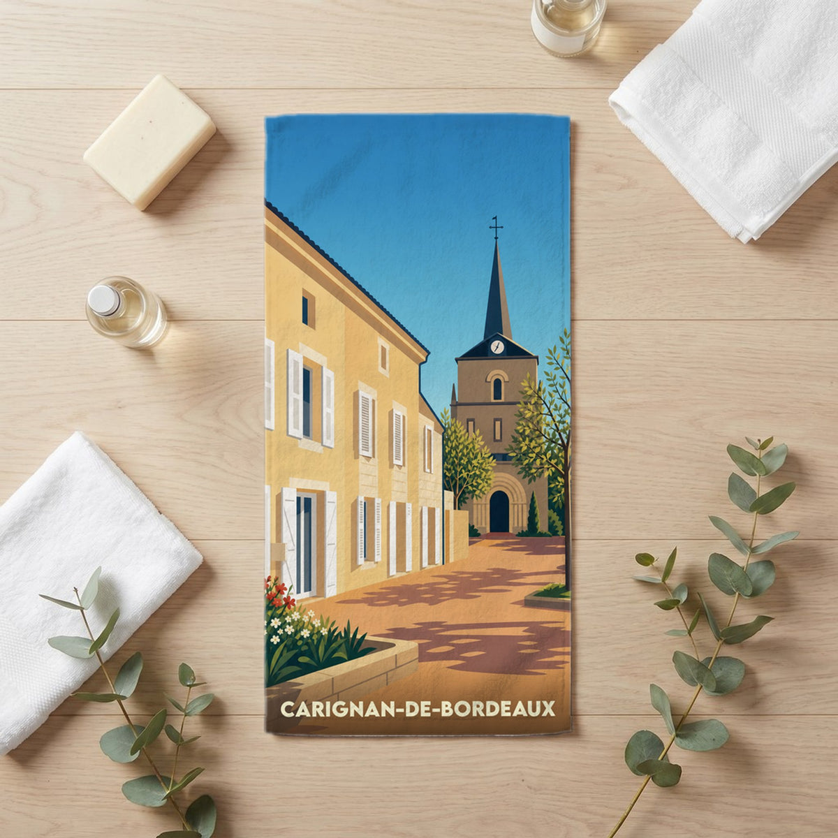 Serviette de bain 30 cm x 60 cm souvenir de Carignan-de-Bordeaux