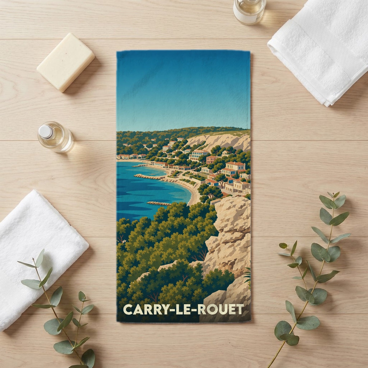 Serviette de bain 30 cm x 60 cm souvenir de Carry-le-Rouet