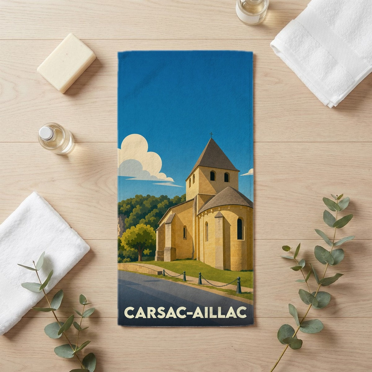 Serviette de bain 30 cm x 60 cm souvenir de Carsac-Aillac