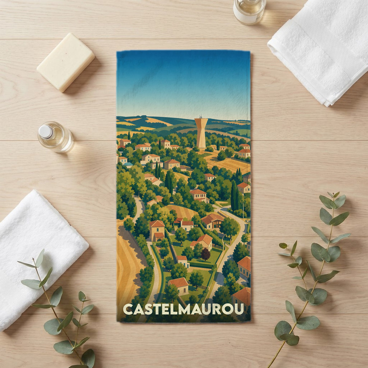 Serviette de bain 30 cm x 60 cm souvenir de Castelmaurou