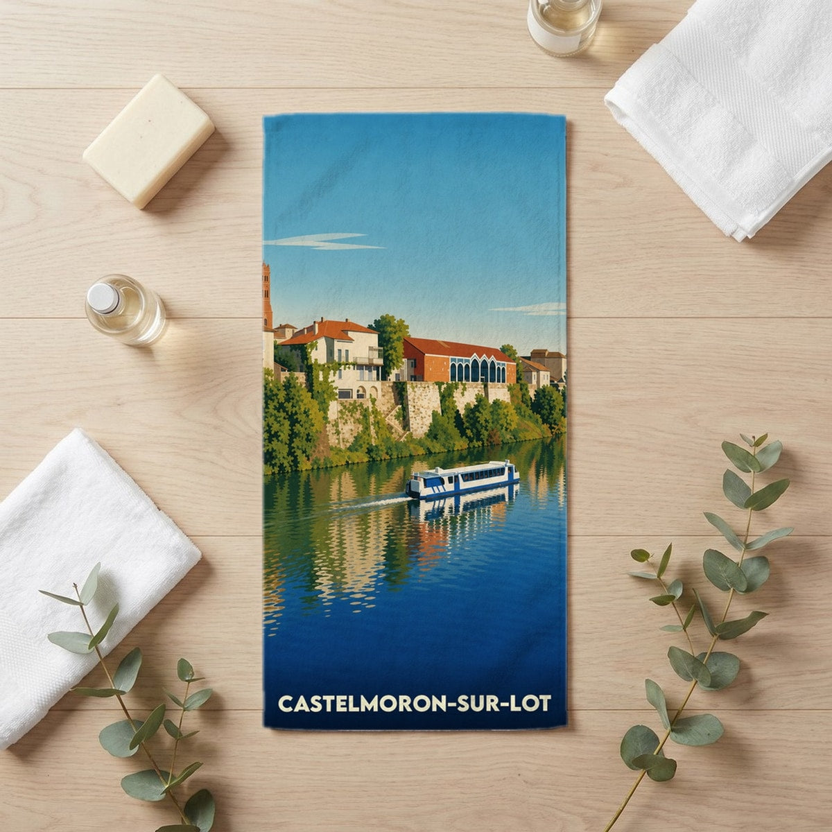 Serviette de bain 30 cm x 60 cm souvenir de Castelmoron-sur-Lot