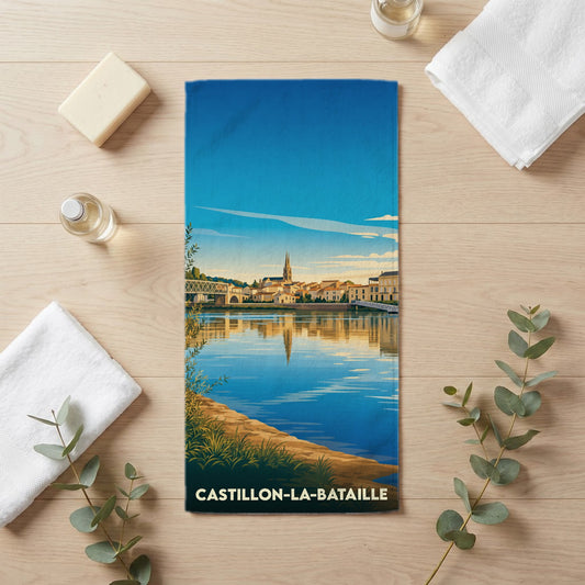Serviette de bain 30 cm x 60 cm souvenir de Castillon-la-Bataille