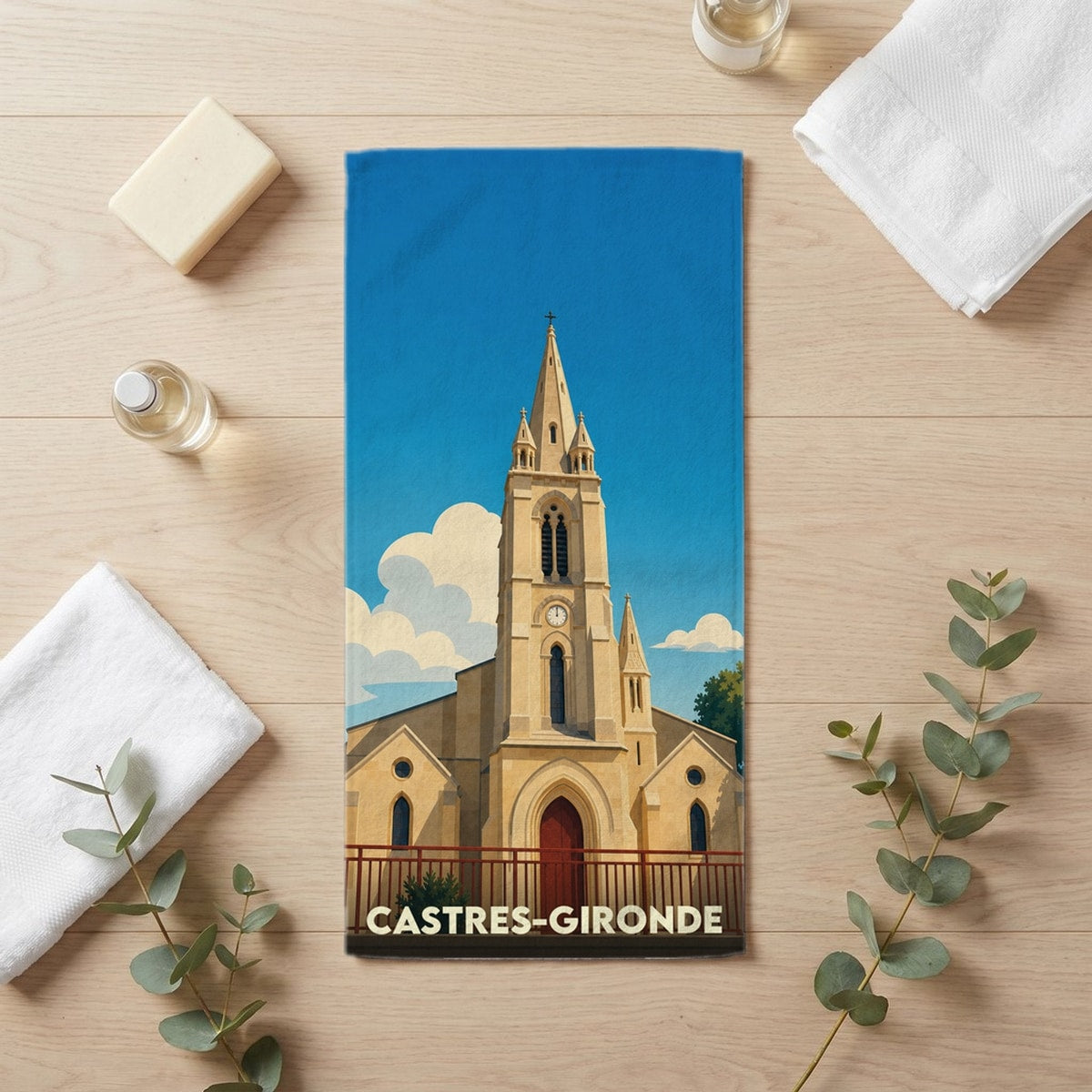 Serviette de bain 30 cm x 60 cm souvenir de Castres-Gironde