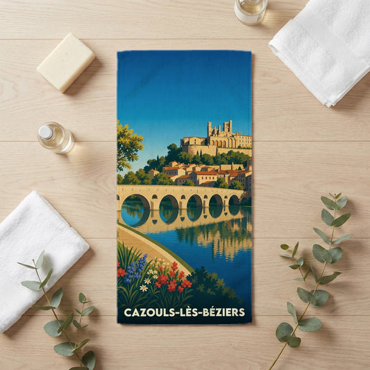 Serviette de bain 30 cm x 60 cm souvenir de Cazouls-lès-Béziers