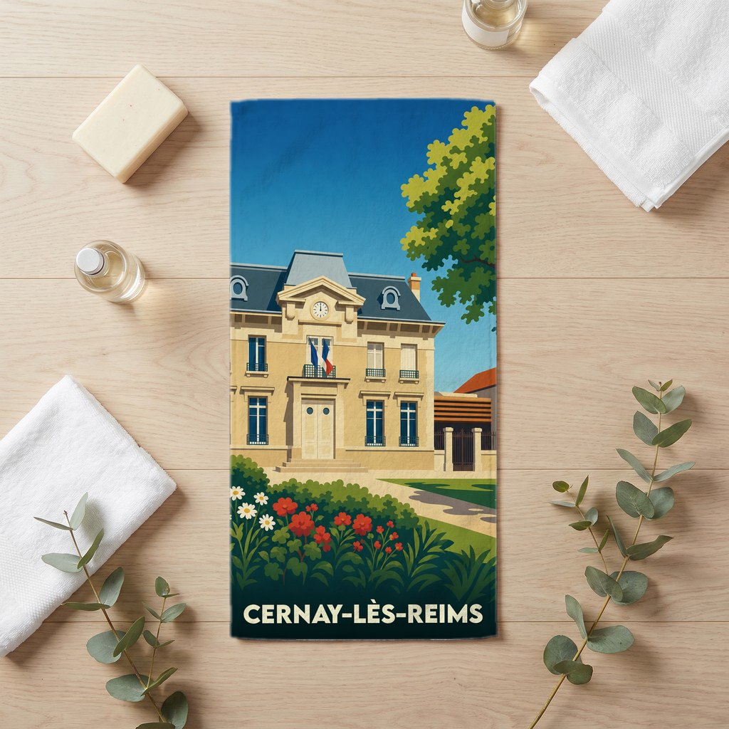 Serviette de bain 30 cm x 60 cm souvenir de Cernay-lès-Reims