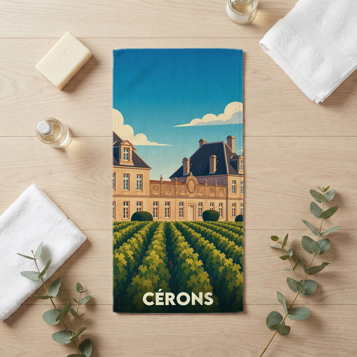 Serviette de bain 30 cm x 60 cm souvenir de Cérons