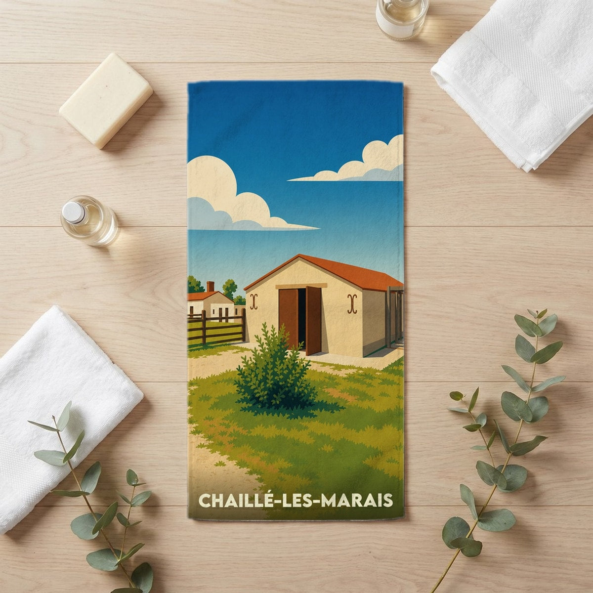 Serviette de bain 30 cm x 60 cm souvenir de Chaillé-les-Marais