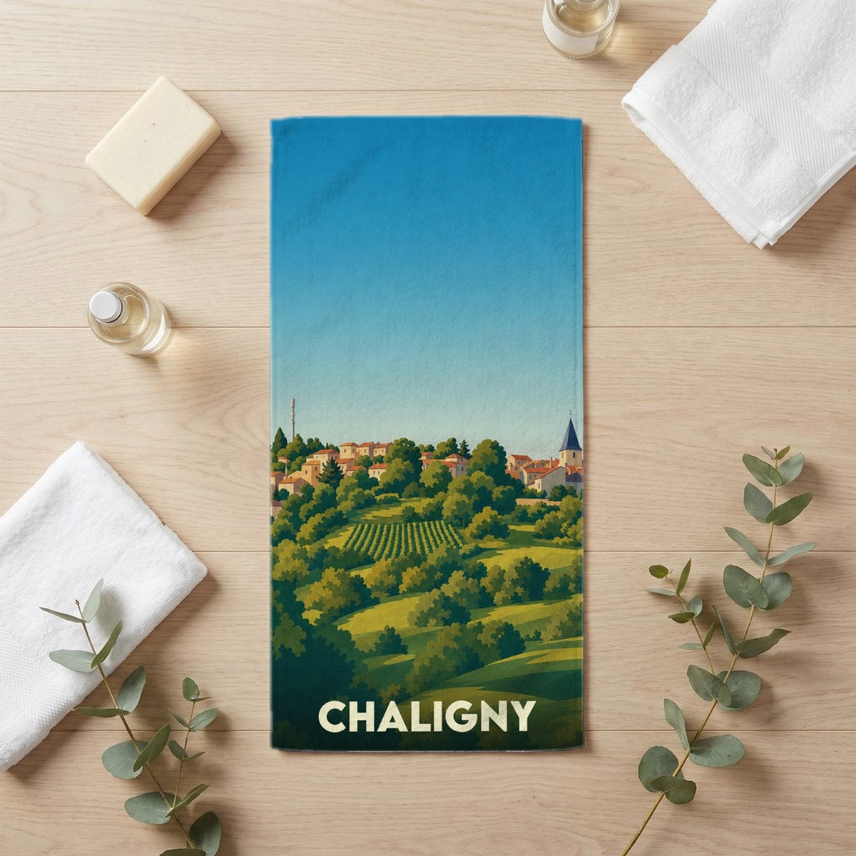 Serviette de bain 30 cm x 60 cm souvenir de Chaligny