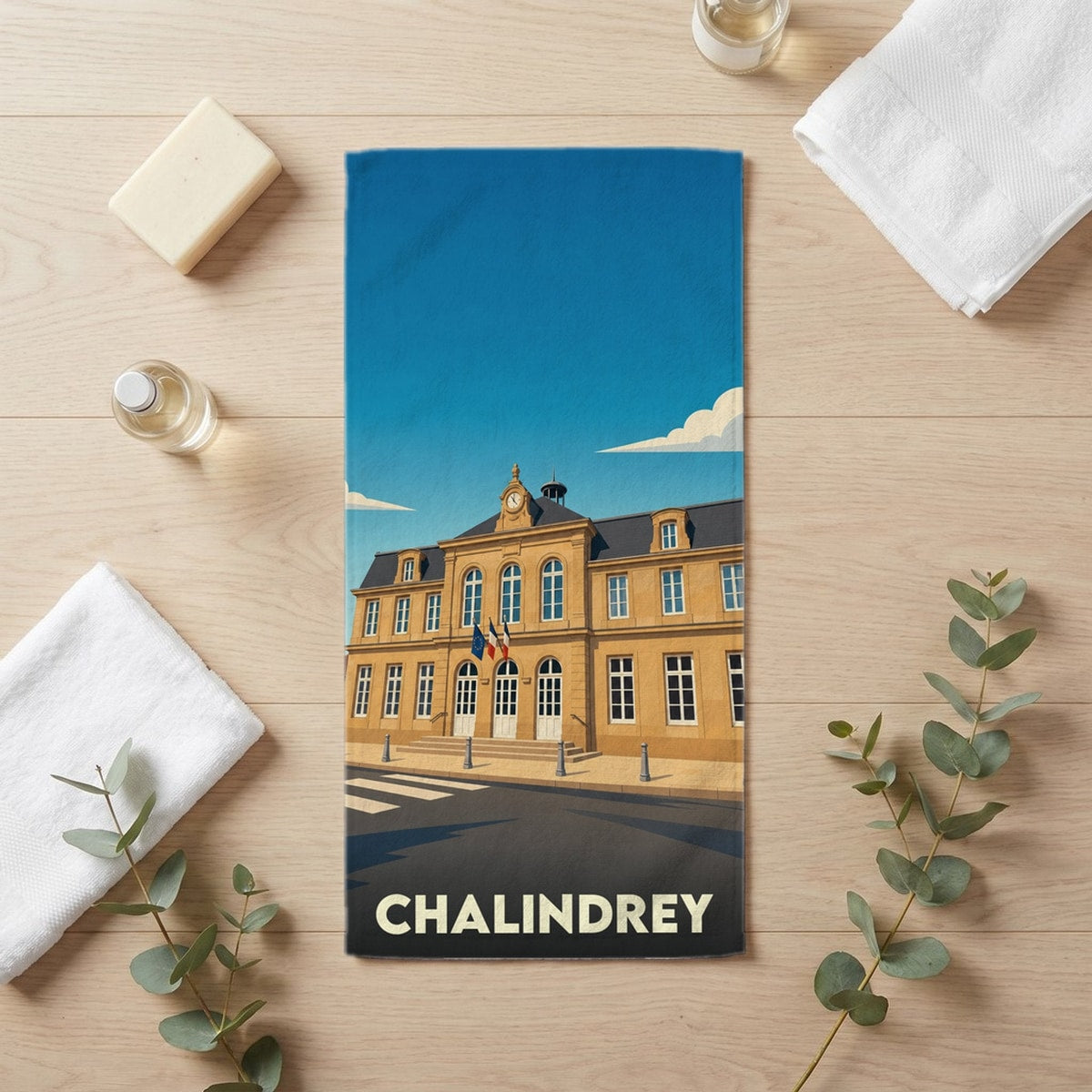 Serviette de bain 30 cm x 60 cm souvenir de Chalindrey
