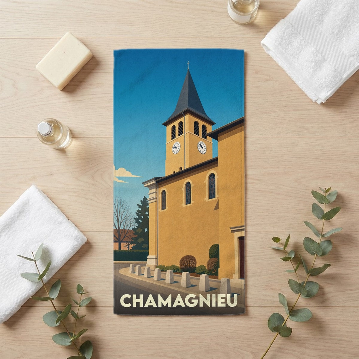 Serviette de bain 30 cm x 60 cm souvenir de Chamagnieu