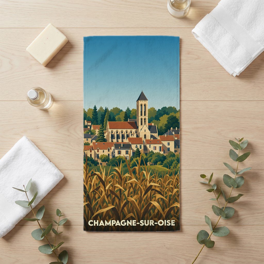 Serviette de bain 30 cm x 60 cm souvenir de Champagne-sur-Oise