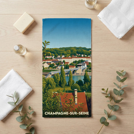 Serviette de bain 30 cm x 60 cm souvenir de Champagne-sur-Seine
