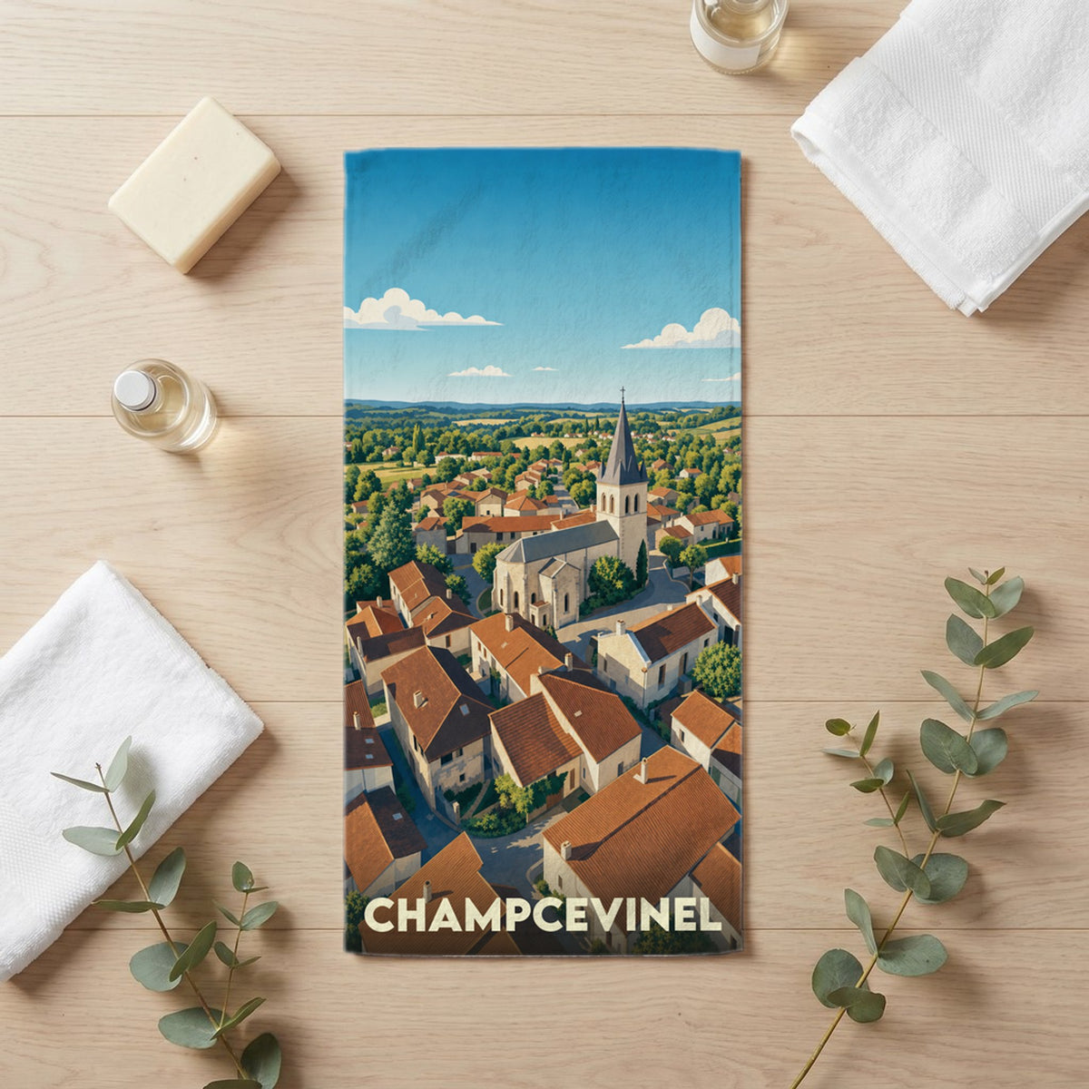 Serviette de bain 30 cm x 60 cm souvenir de Champcevinel