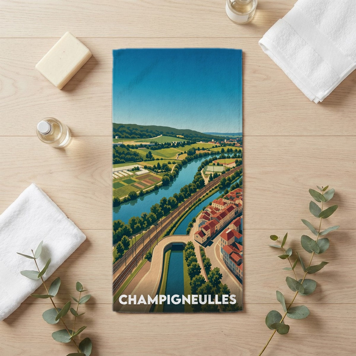 Serviette de bain 30 cm x 60 cm souvenir de Champigneulles