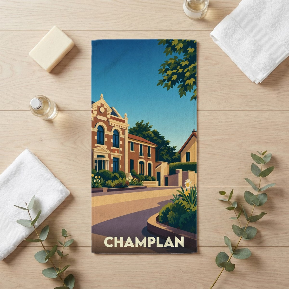 Serviette de bain 30 cm x 60 cm souvenir de Champlan