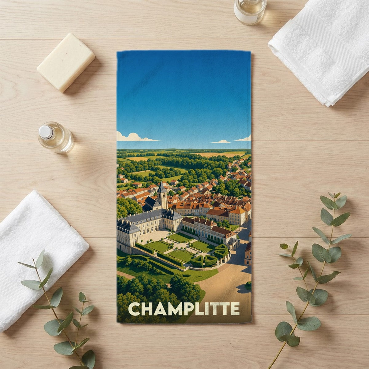 Serviette de bain 30 cm x 60 cm souvenir de Champlitte
