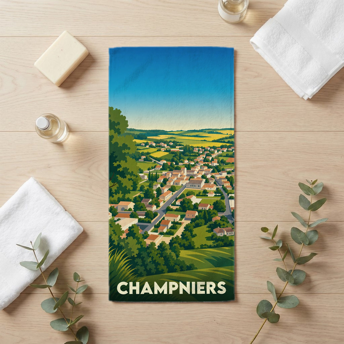 Serviette de bain 30 cm x 60 cm souvenir de Champniers