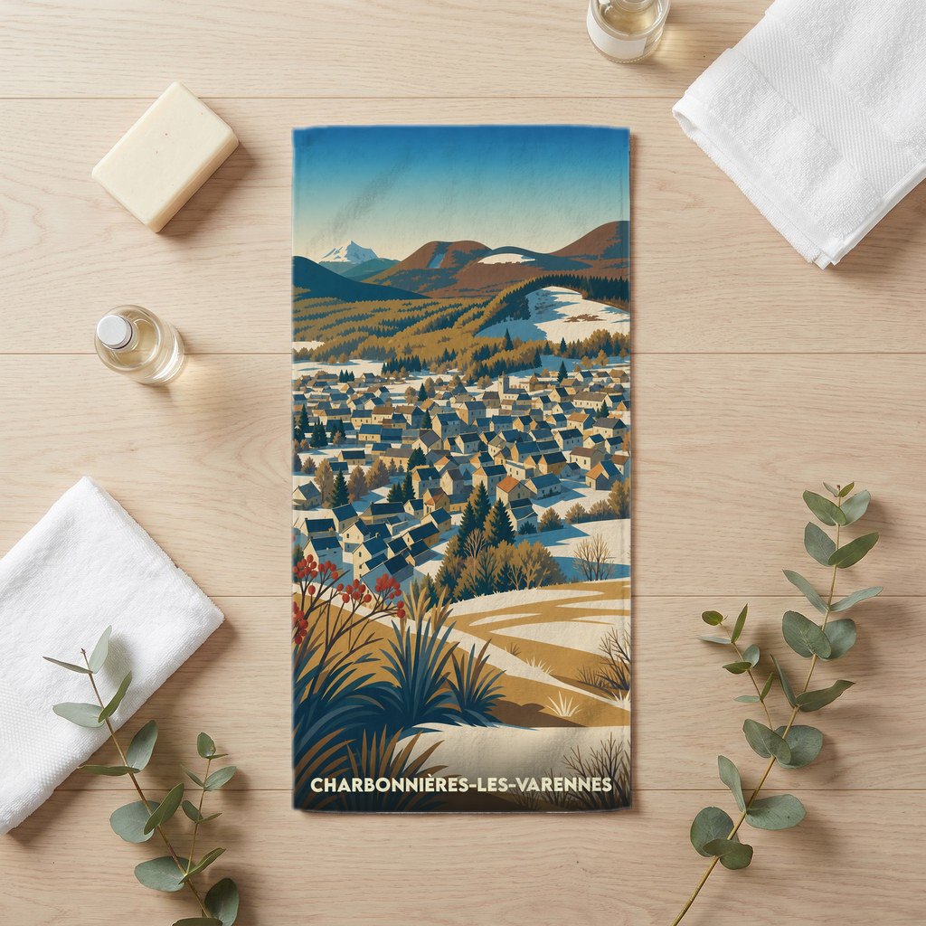 Serviette de bain 30 cm x 60 cm souvenir de Charbonnières-les-Varennes
