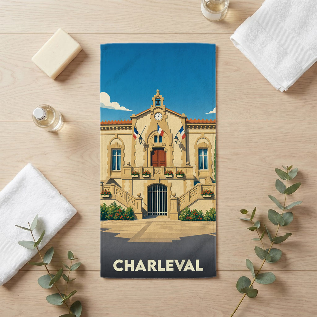 Serviette de bain 30 cm x 60 cm souvenir de Charleval