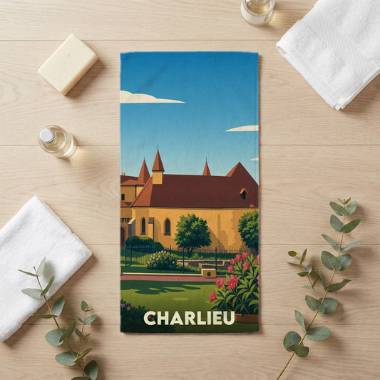 Serviette de bain 30 cm x 60 cm souvenir de Charlieu