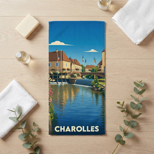 Serviette de bain 30 cm x 60 cm souvenir de Charolles