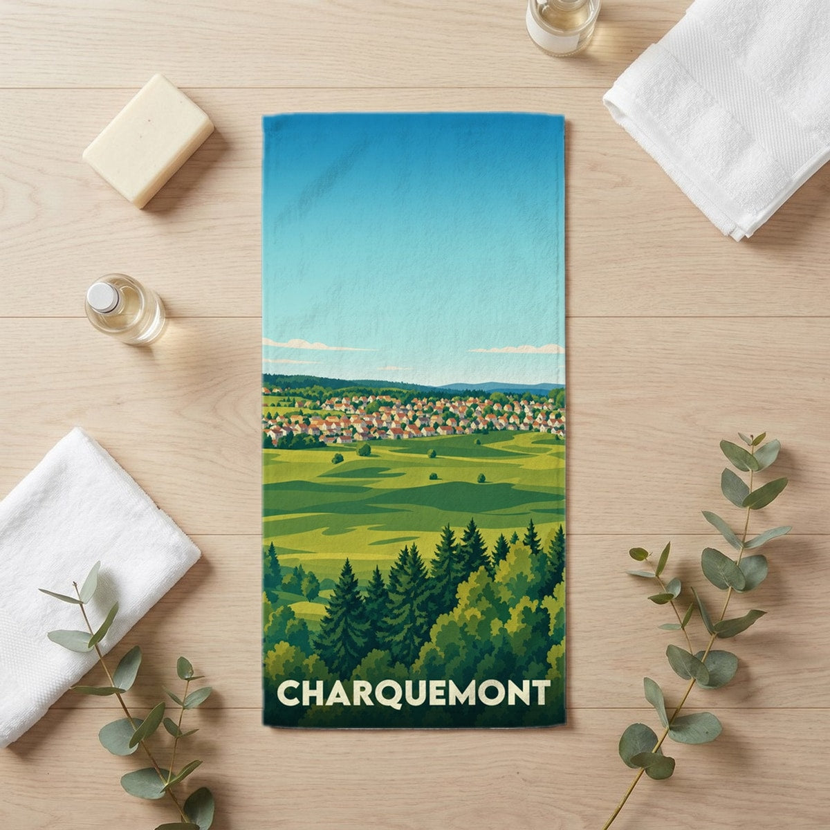 Serviette de bain 30 cm x 60 cm souvenir de Charquemont