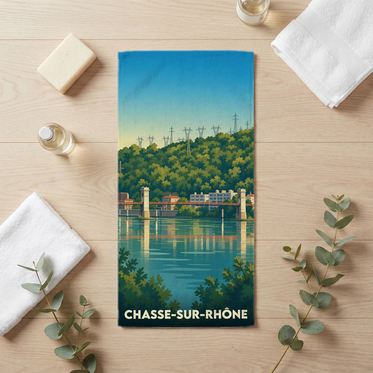 Serviette de bain 30 cm x 60 cm souvenir de Chasse-sur-Rhône