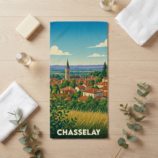 Serviette de bain 30 cm x 60 cm souvenir de Chasselay