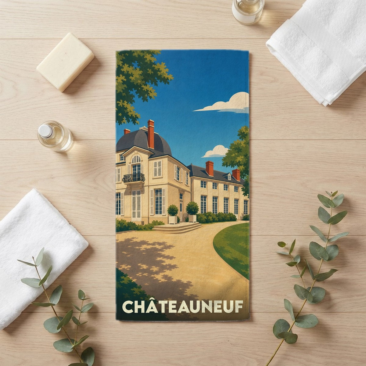 Serviette de bain 30 cm x 60 cm souvenir de Châteauneuf