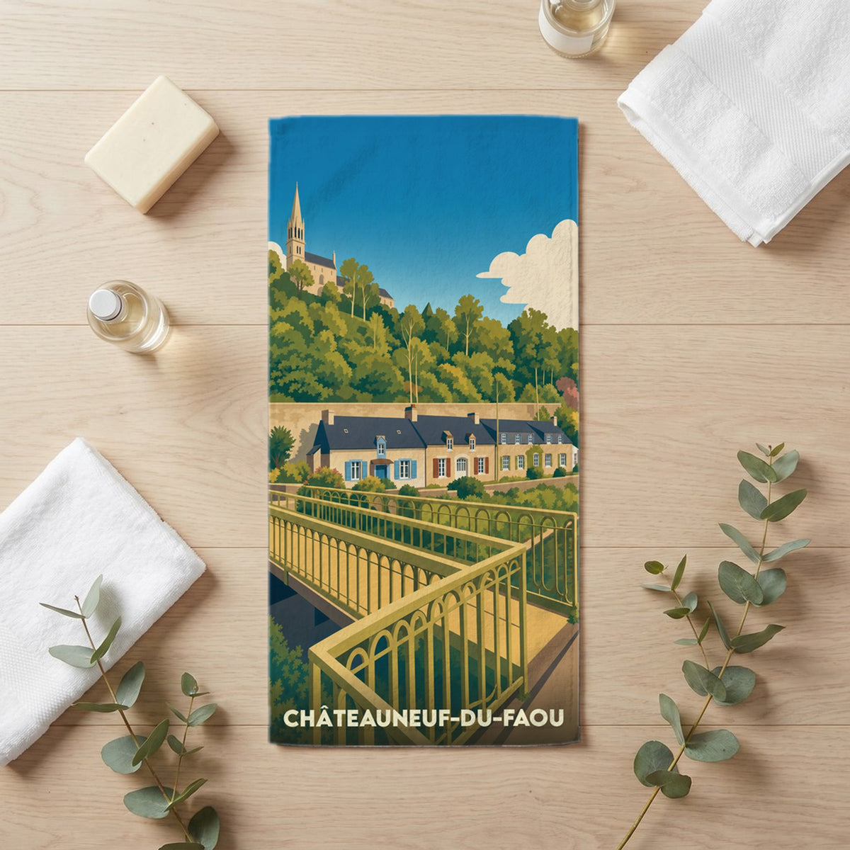 Serviette de bain 30 cm x 60 cm souvenir de Châteauneuf-du-Faou