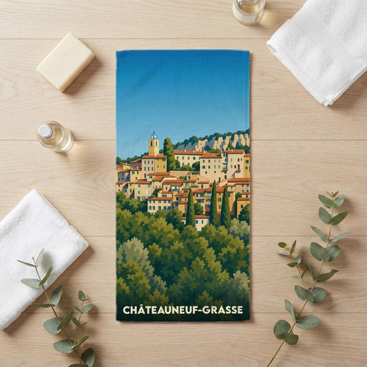 Serviette de bain 30 cm x 60 cm souvenir de Châteauneuf-Grasse