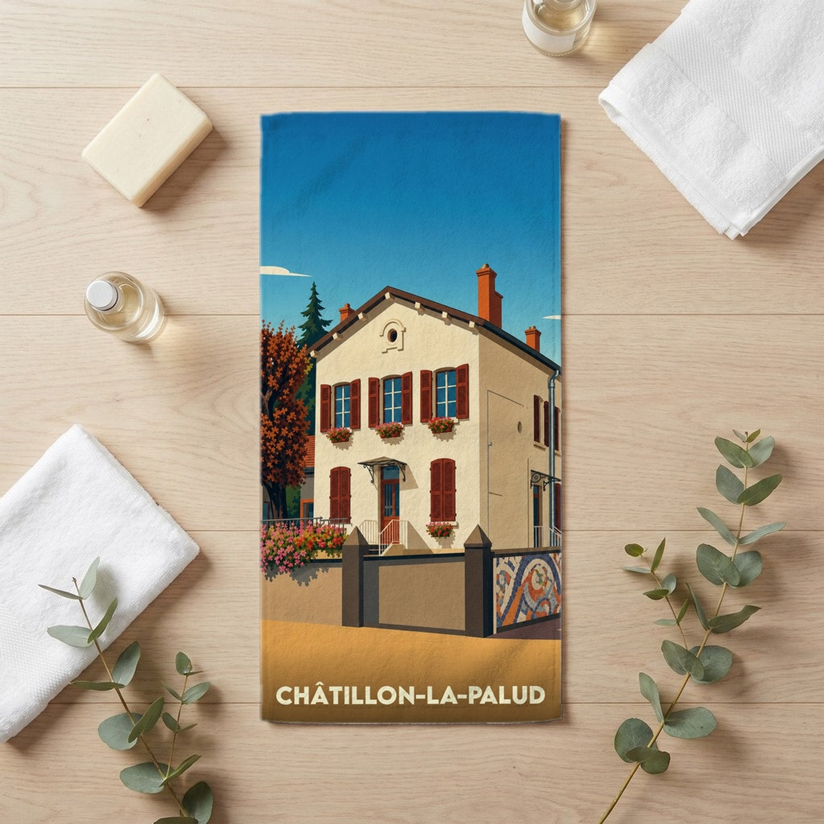 Serviette de bain 30 cm x 60 cm souvenir de Châtillon-la-Palud
