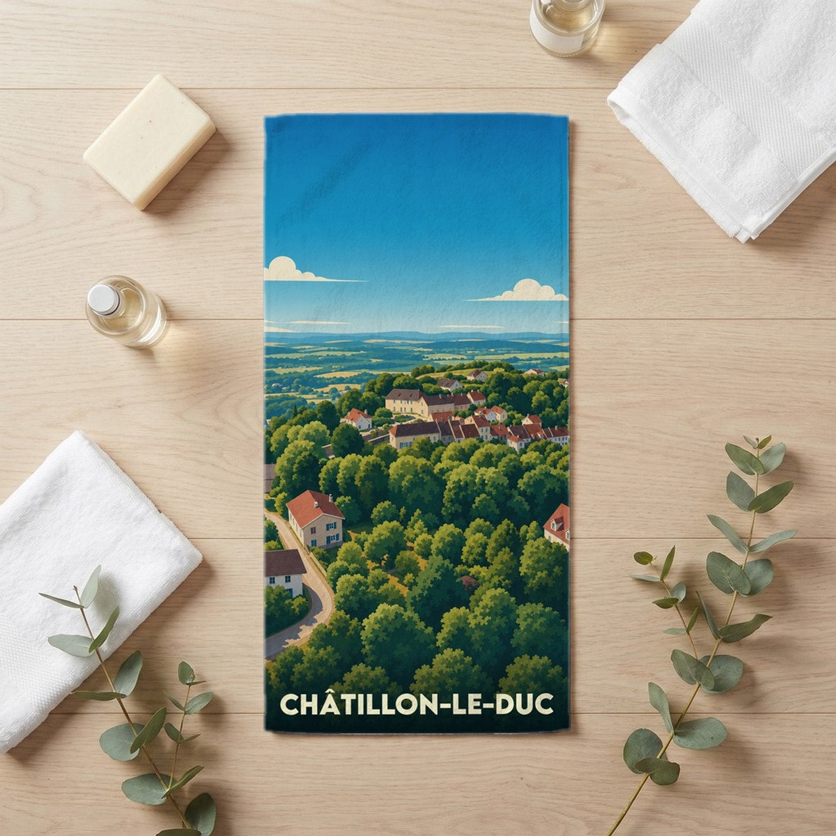 Serviette de bain 30 cm x 60 cm souvenir de Châtillon-le-Duc