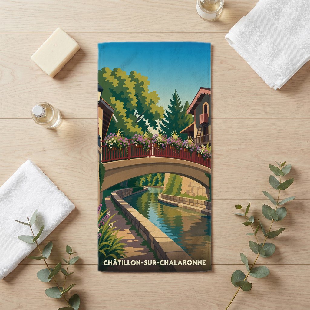 Serviette de bain 30 cm x 60 cm souvenir de Châtillon-sur-Chalaronne