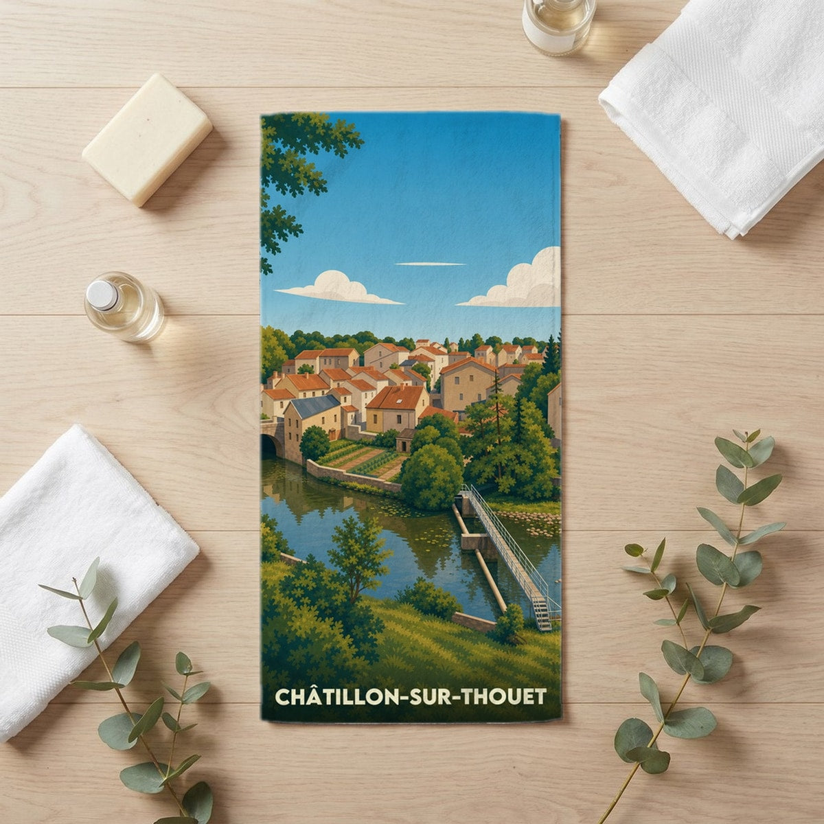 Serviette de bain 30 cm x 60 cm souvenir de Châtillon-sur-Thouet