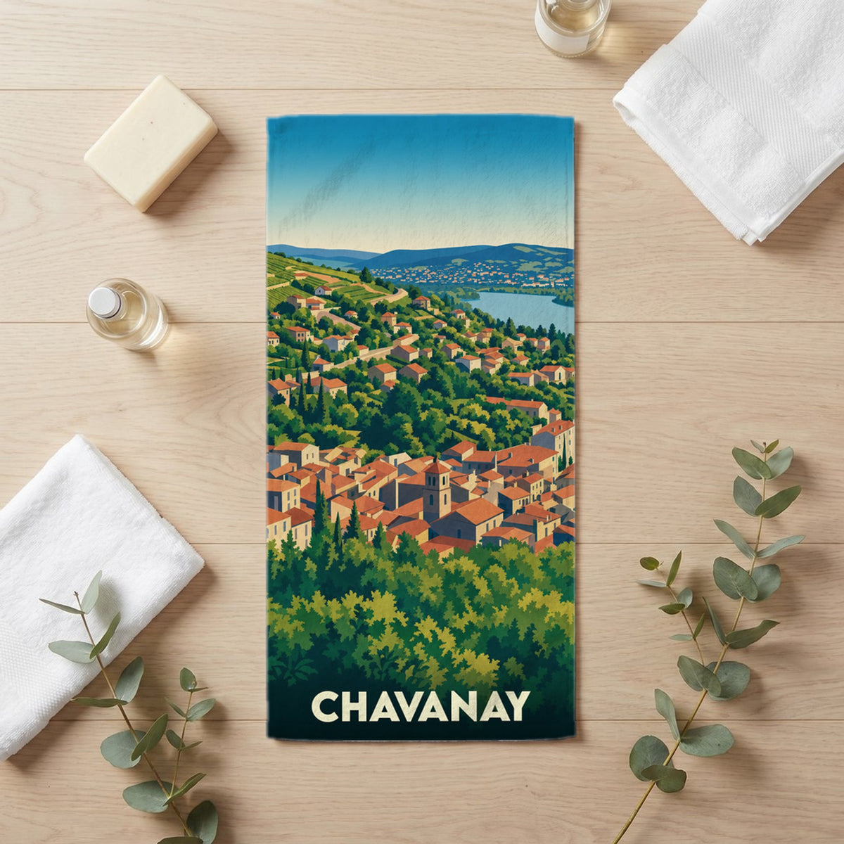 Serviette de bain 30 cm x 60 cm souvenir de Chavanay