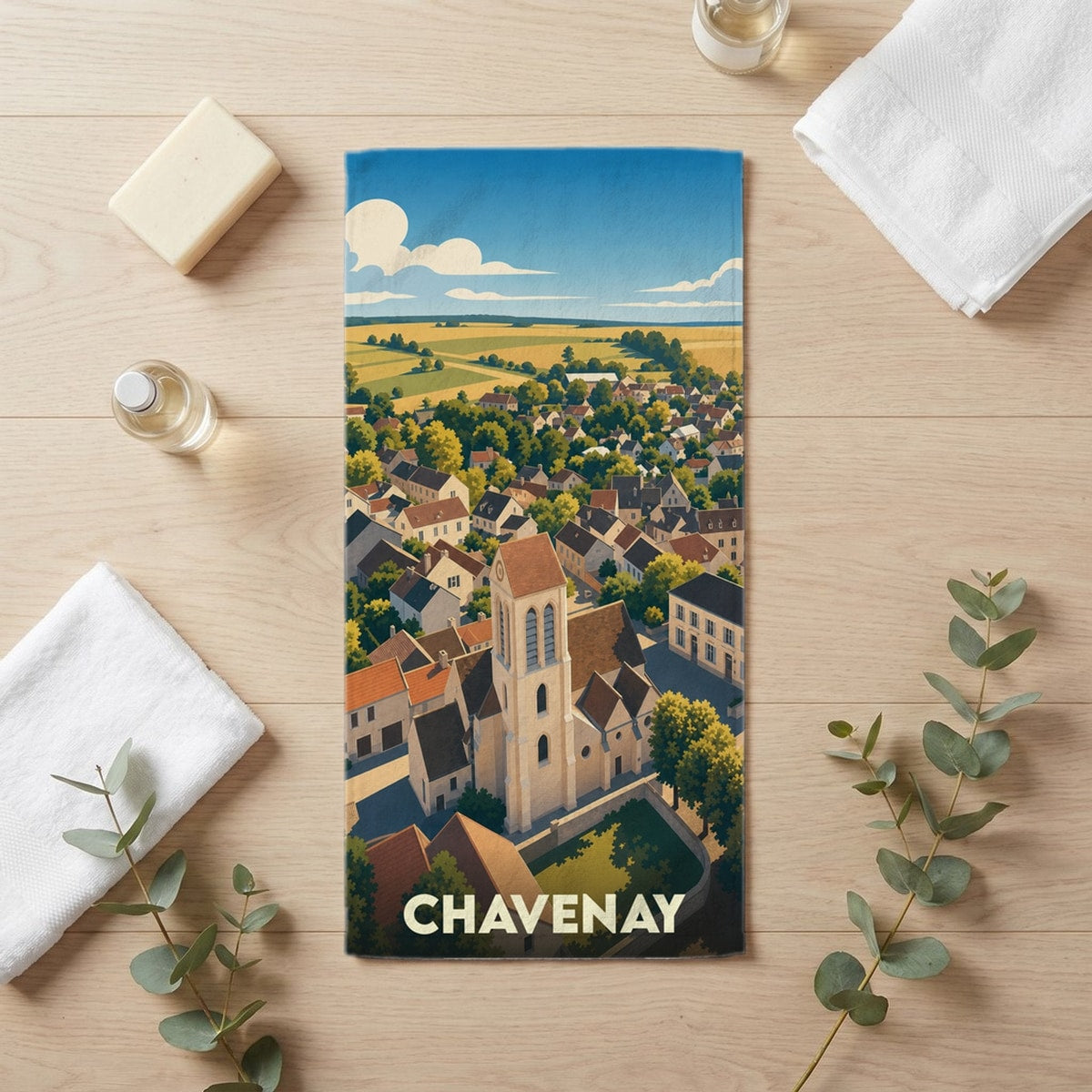 Serviette de bain 30 cm x 60 cm souvenir de Chavenay