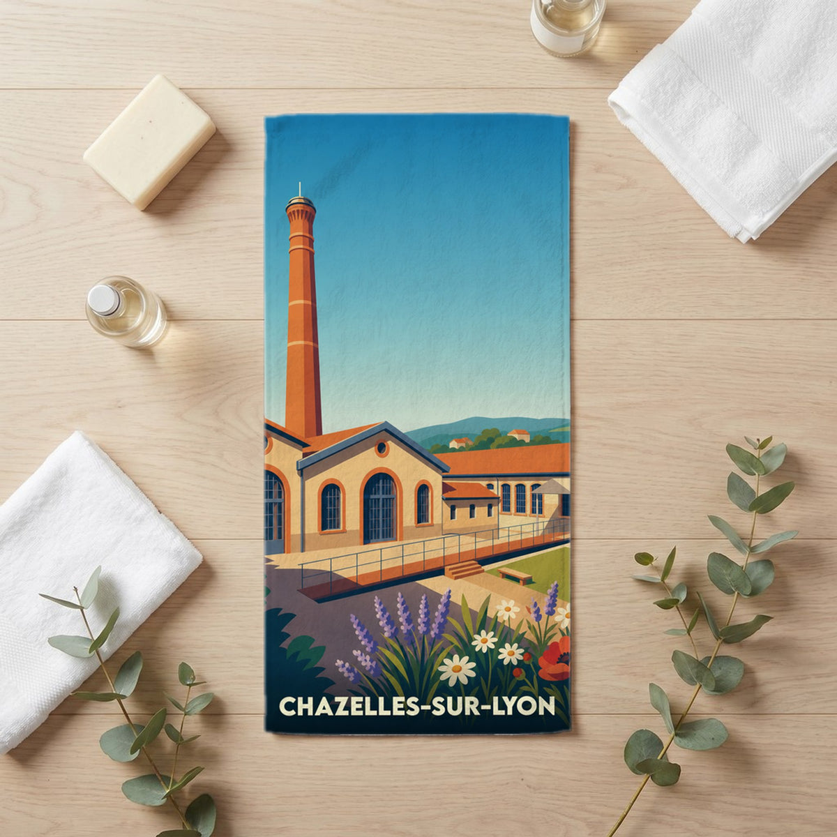 Serviette de bain 30 cm x 60 cm souvenir de Chazelles-sur-Lyon
