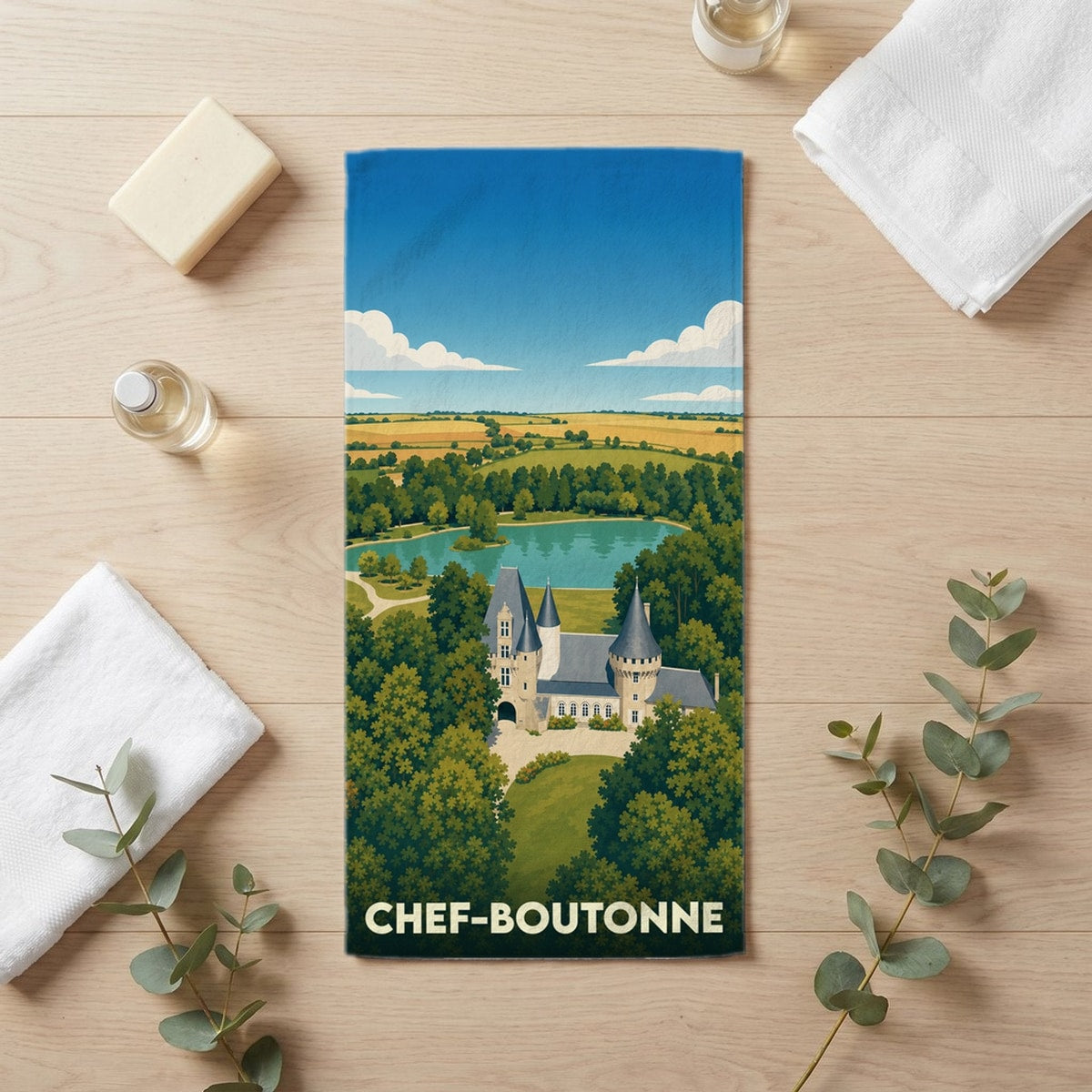 Serviette de bain 30 cm x 60 cm souvenir de Chef-Boutonne