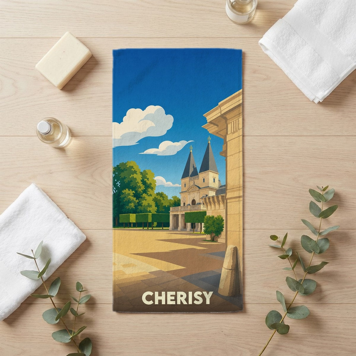 Serviette de bain 30 cm x 60 cm souvenir de Cherisy